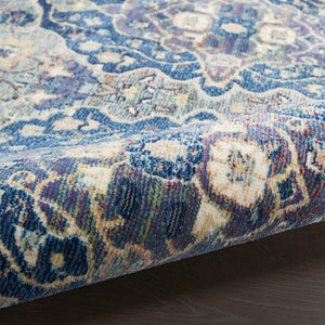 Homeroots 8' X 10' Ivory Navy Blue And Yellow Floral Distressed Non Skid Area Rug  Polypropylene,Polyester 551329