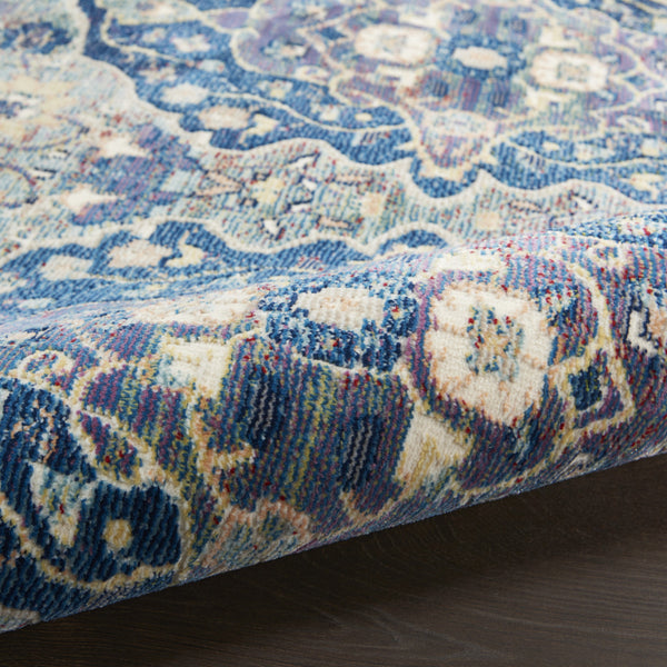 Homeroots 8' X 10' Ivory Navy Blue And Yellow Floral Distressed Non Skid Area Rug  Polypropylene,Polyester 551329