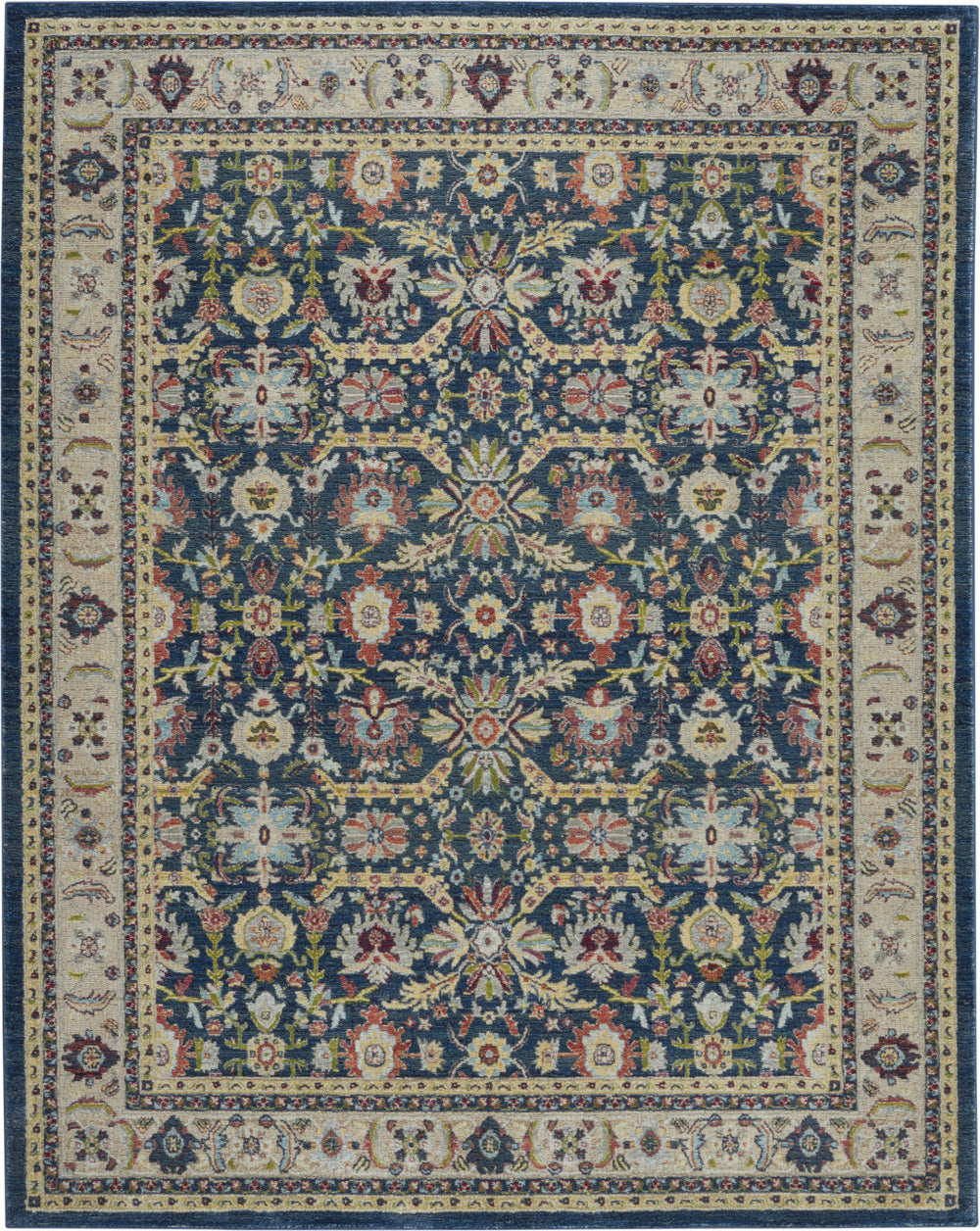 Homeroots 8' X 10' Navy Blue And Yellow Floral Distressed Non Skid Area Rug  Polypropylene,Polyester 551330