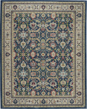 Homeroots 8' X 10' Navy Blue And Yellow Floral Distressed Non Skid Area Rug  Polypropylene,Polyester 551330