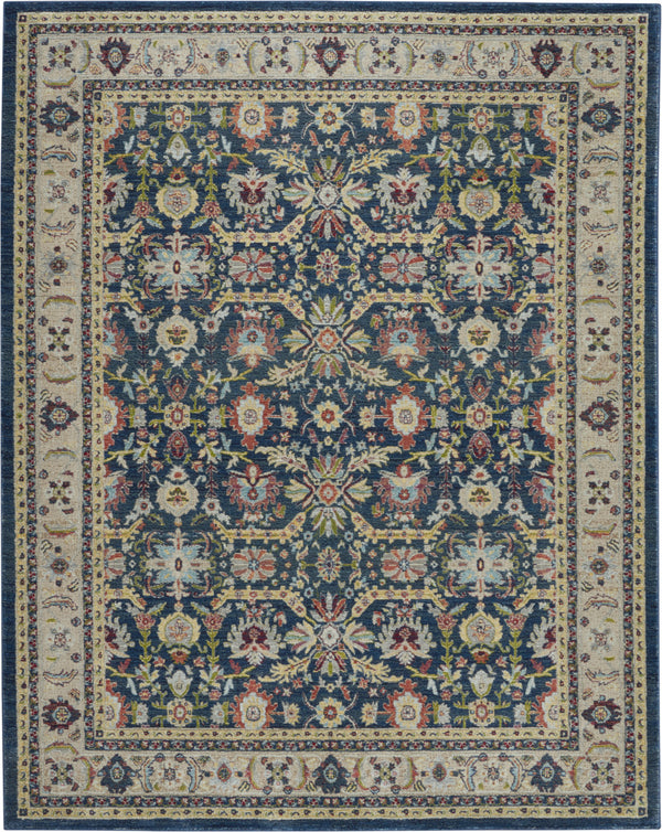 Homeroots 8' X 10' Navy Blue And Yellow Floral Distressed Non Skid Area Rug  Polypropylene,Polyester 551330