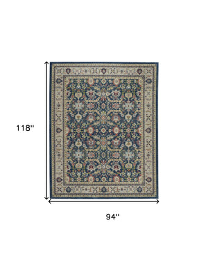 Homeroots 8' X 10' Navy Blue And Yellow Floral Distressed Non Skid Area Rug  Polypropylene,Polyester 551330