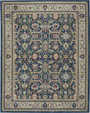 Homeroots 8' X 10' Navy Blue And Yellow Floral Distressed Non Skid Area Rug  Polypropylene,Polyester 551330