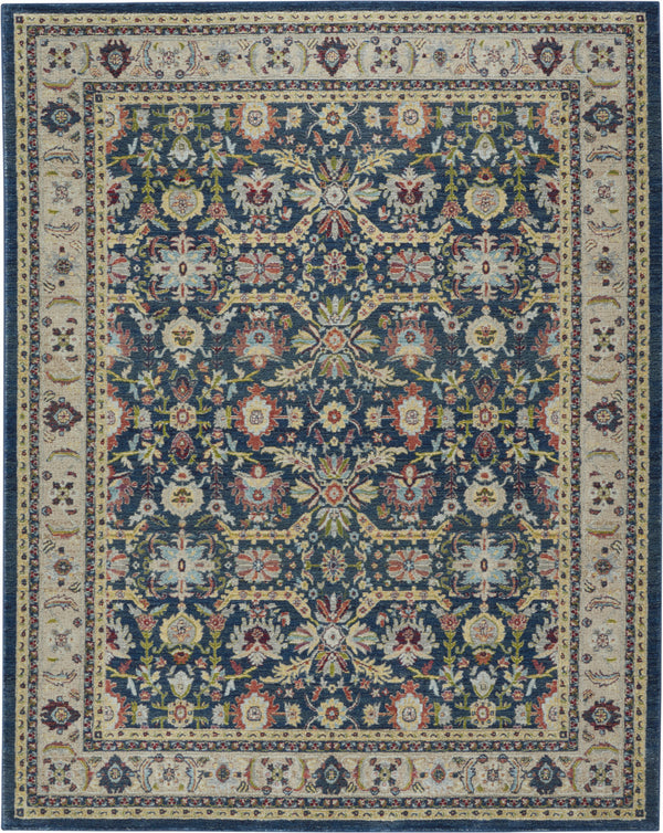 Homeroots 8' X 10' Navy Blue And Yellow Floral Distressed Non Skid Area Rug  Polypropylene,Polyester 551330