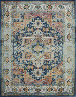 Homeroots 8' X 10' Ivory Blue And Orange Floral Medallion Distressed Non Skid Area Rug  Polypropylene,Polyester 551331