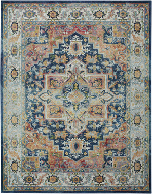 Homeroots 8' X 10' Ivory Blue And Orange Floral Medallion Distressed Non Skid Area Rug  Polypropylene,Polyester 551331