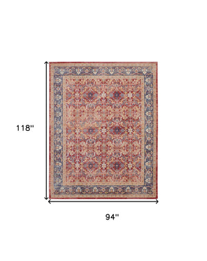 Homeroots 8' X 10' Navy Blue And Red Floral Distressed Non Skid Area Rug  Polypropylene,Polyester 551332