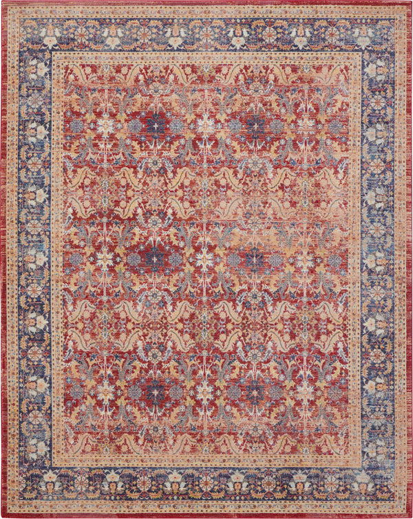 Homeroots 8' X 10' Navy Blue And Red Floral Distressed Non Skid Area Rug  Polypropylene,Polyester 551332