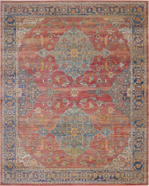 Homeroots 8' X 10' Blue And Red Floral Medallion Distressed Non Skid Area Rug  Polypropylene,Polyester 551333