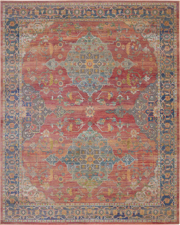 Homeroots 8' X 10' Blue And Red Floral Medallion Distressed Non Skid Area Rug  Polypropylene,Polyester 551333