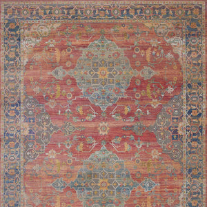 Homeroots 8' X 10' Blue And Red Floral Medallion Distressed Non Skid Area Rug  Polypropylene,Polyester 551333
