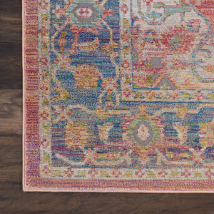 Homeroots 8' X 10' Blue And Red Floral Medallion Distressed Non Skid Area Rug  Polypropylene,Polyester 551333