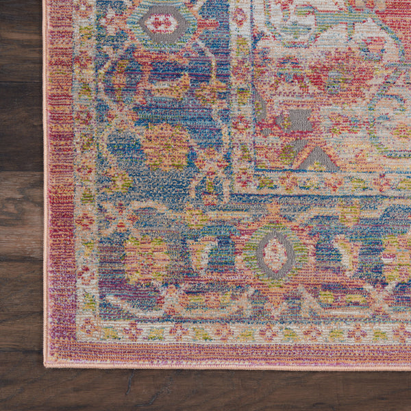 Homeroots 8' X 10' Blue And Red Floral Medallion Distressed Non Skid Area Rug  Polypropylene,Polyester 551333