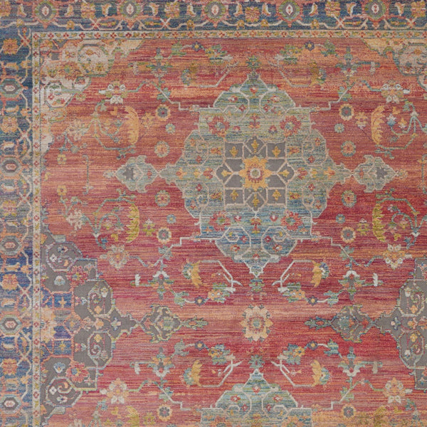 Homeroots 8' X 10' Blue And Red Floral Medallion Distressed Non Skid Area Rug  Polypropylene,Polyester 551333