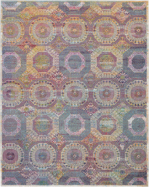 Homeroots 8' X 10' Blue Red And Orange Geometric Distressed Non Skid Area Rug  Polypropylene,Polyester 551334