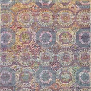 Homeroots 8' X 10' Blue Red And Orange Geometric Distressed Non Skid Area Rug  Polypropylene,Polyester 551334