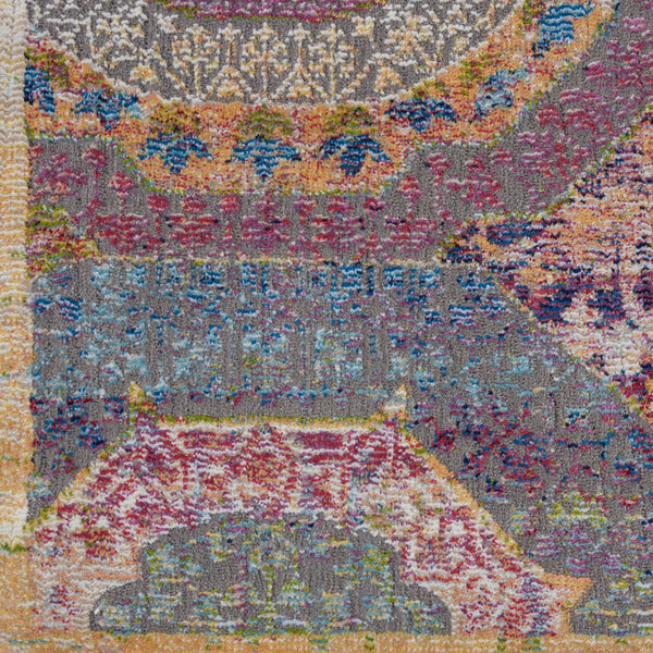 Homeroots 8' X 10' Blue Red And Orange Geometric Distressed Non Skid Area Rug  Polypropylene,Polyester 551334