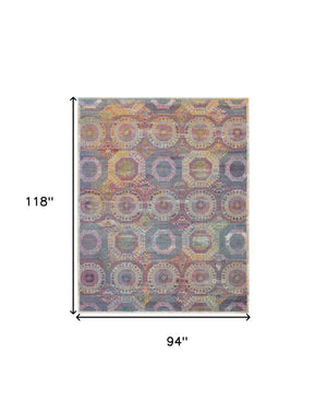 Homeroots 8' X 10' Blue Red And Orange Geometric Distressed Non Skid Area Rug  Polypropylene,Polyester 551334