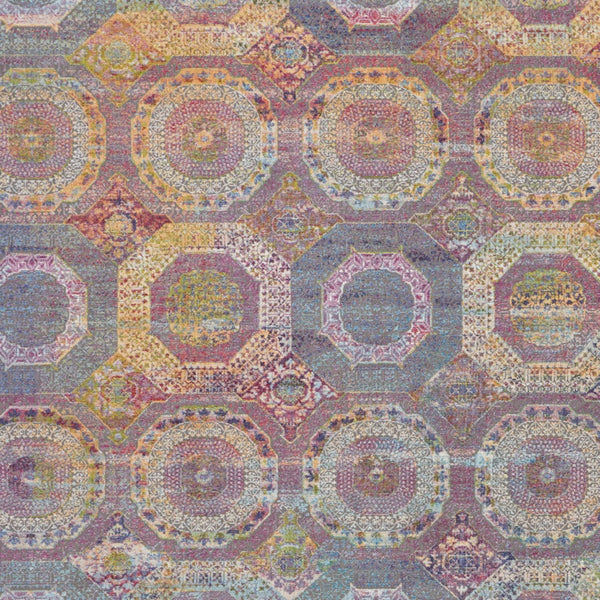 Homeroots 8' X 10' Blue Red And Orange Geometric Distressed Non Skid Area Rug  Polypropylene,Polyester 551334