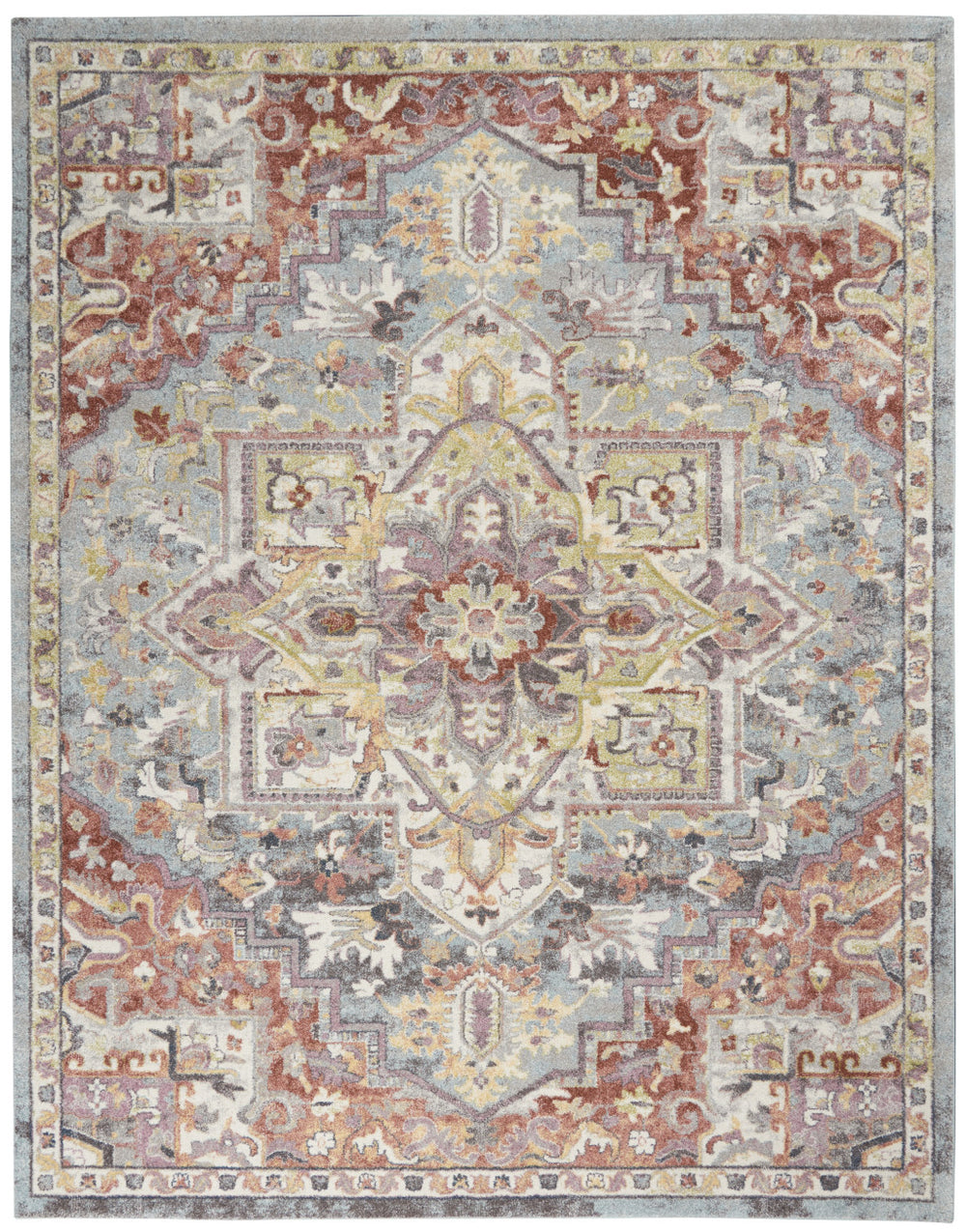 Homeroots 8' X 10' Blue And Red Floral Distressed Area Rug  Polypropylene 551336