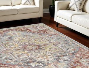 Homeroots 8' X 10' Blue And Red Floral Distressed Area Rug  Polypropylene 551336
