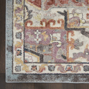HomeRoots 4' Blue and Red Floral Distressed Area Rug - Vintage Charm, Stain-Resistant, Perfect for High Traffic Spaces 8' X 10' 551336