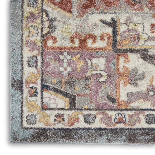 HomeRoots 4' Blue and Red Floral Distressed Area Rug - Vintage Charm, Stain-Resistant, Perfect for High Traffic Spaces 8' X 10' 551336