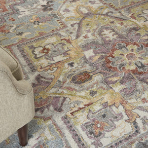 HomeRoots 4' Blue and Red Floral Distressed Area Rug - Vintage Charm, Stain-Resistant, Perfect for High Traffic Spaces 8' X 10' 551336