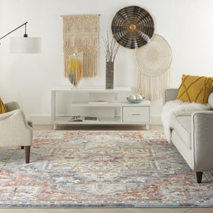 HomeRoots 4' Blue and Red Floral Distressed Area Rug - Vintage Charm, Stain-Resistant, Perfect for High Traffic Spaces 8' X 10' 551336