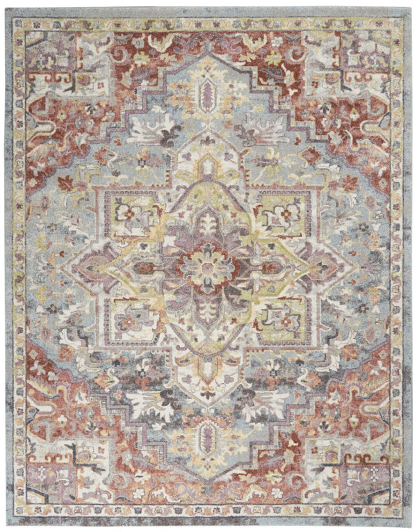 HomeRoots 4' Blue and Red Floral Distressed Area Rug - Vintage Charm, Stain-Resistant, Perfect for High Traffic Spaces 8' X 10' 551336