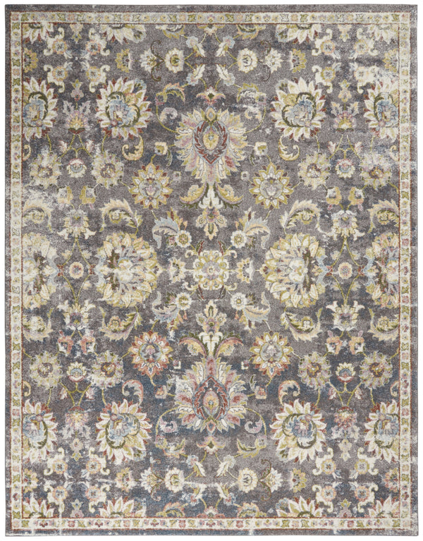 Homeroots 8' X 10' Charcoal Brown And Yellow Floral Distressed Area Rug  Polypropylene 551337