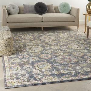 HomeRoots 5' Vintage-Inspired Charcoal Brown and Yellow Floral Distressed Area Rug for Modern Homes and Spaces 8' X 10' 551337