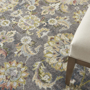 HomeRoots 5' Vintage-Inspired Charcoal Brown and Yellow Floral Distressed Area Rug for Modern Homes and Spaces 8' X 10' 551337