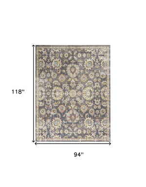 Homeroots 8' X 10' Charcoal Brown And Yellow Floral Distressed Area Rug  Polypropylene 551337