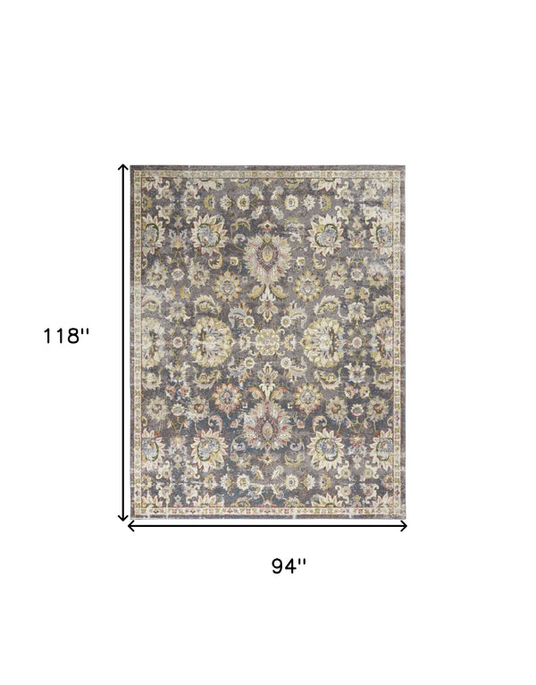 Homeroots 8' X 10' Charcoal Brown And Yellow Floral Distressed Area Rug  Polypropylene 551337