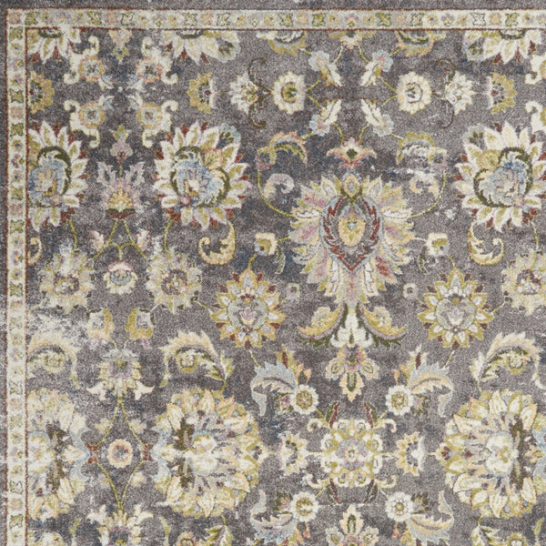 Homeroots 8' X 10' Charcoal Brown And Yellow Floral Distressed Area Rug  Polypropylene 551337