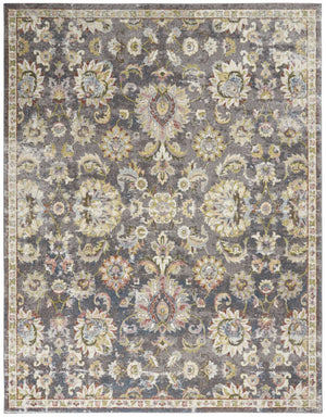 HomeRoots 5' Vintage-Inspired Charcoal Brown and Yellow Floral Distressed Area Rug for Modern Homes and Spaces 8' X 10' 551337