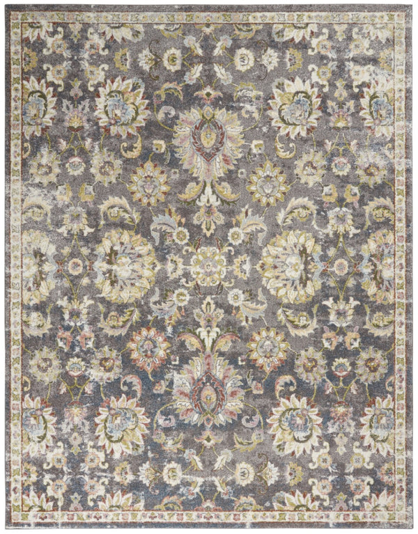 HomeRoots 5' Vintage-Inspired Charcoal Brown and Yellow Floral Distressed Area Rug for Modern Homes and Spaces 8' X 10' 551337