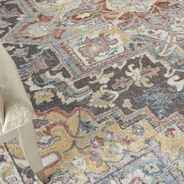 HomeRoots 5' Charcoal Brown and Golden Yellow Floral Medallion Area Rug - Durable, Stain-Resistant Design 8' X 10' 551338