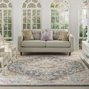HomeRoots 5' Charcoal Brown and Golden Yellow Floral Medallion Area Rug - Durable, Stain-Resistant Design 8' X 10' 551338