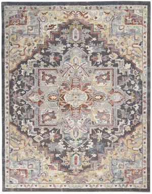 HomeRoots 5' Charcoal Brown and Golden Yellow Floral Medallion Area Rug - Durable, Stain-Resistant Design 8' X 10' 551338