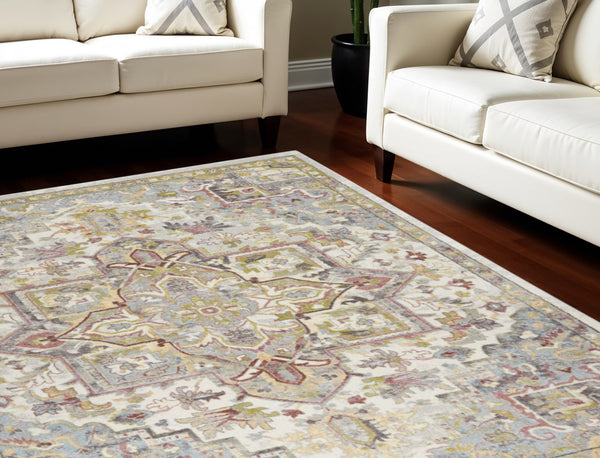 Homeroots 8' X 10' Ivory Green And Gray Floral Area Rug  Polypropylene 551339