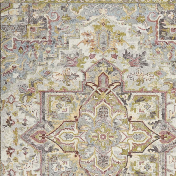 HomeRoots 5' Ivory Green and Gray Floral Medallion Area Rug - Timeless Elegance for Effortless Living Spaces 8' X 10' 551339