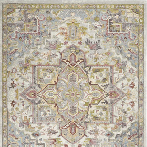 HomeRoots 5' Ivory Green and Gray Floral Medallion Area Rug - Timeless Elegance for Effortless Living Spaces 8' X 10' 551339
