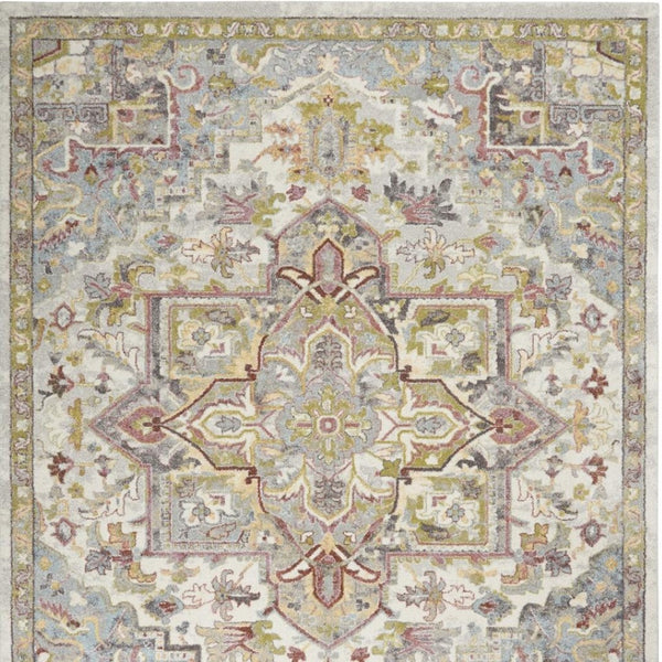 HomeRoots 5' Ivory Green and Gray Floral Medallion Area Rug - Timeless Elegance for Effortless Living Spaces 8' X 10' 551339