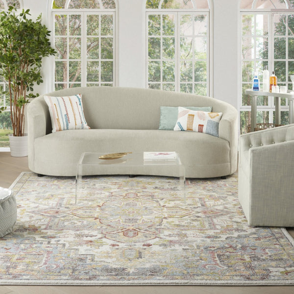 HomeRoots 5' Ivory Green and Gray Floral Medallion Area Rug - Timeless Elegance for Effortless Living Spaces 8' X 10' 551339