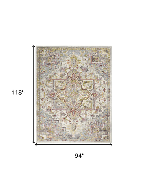 Homeroots 8' X 10' Ivory Green And Gray Floral Area Rug  Polypropylene 551339