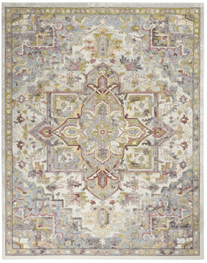HomeRoots 5' Ivory Green and Gray Floral Medallion Area Rug - Timeless Elegance for Effortless Living Spaces 8' X 10' 551339