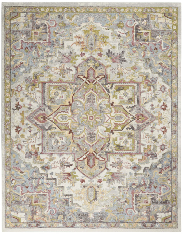 HomeRoots 5' Ivory Green and Gray Floral Medallion Area Rug - Timeless Elegance for Effortless Living Spaces 8' X 10' 551339