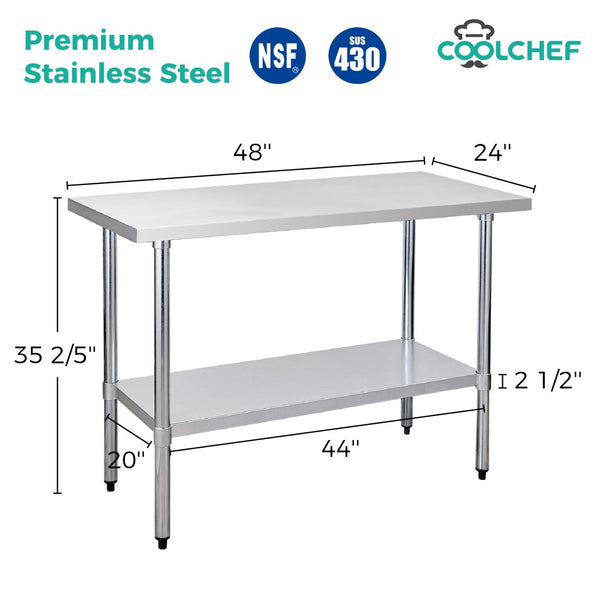 English Elm 24" X 48" Nsf Certified Stainless Steel Prep Table with Undershelf for Kitchens W3629P365472
